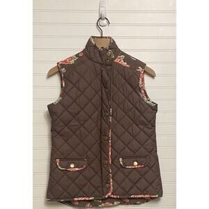 Matilda Jane Vest Womens XS Brown Floral Print Zip Snap Button Quilted NWOT